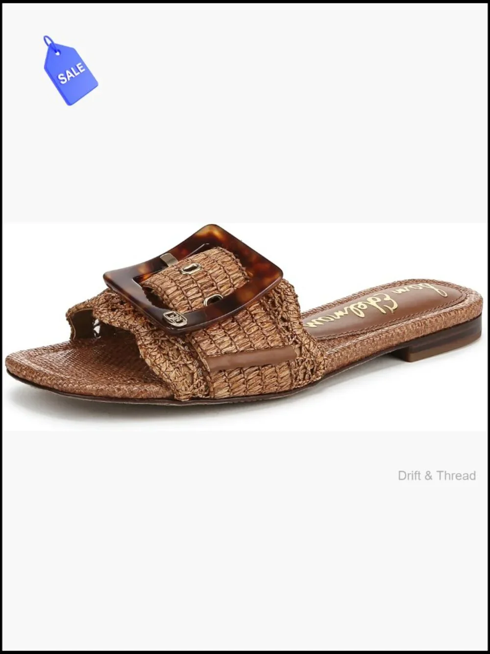 Raffia Slide Sandals with Resin Buckle, Slip-On, Flat Heel
